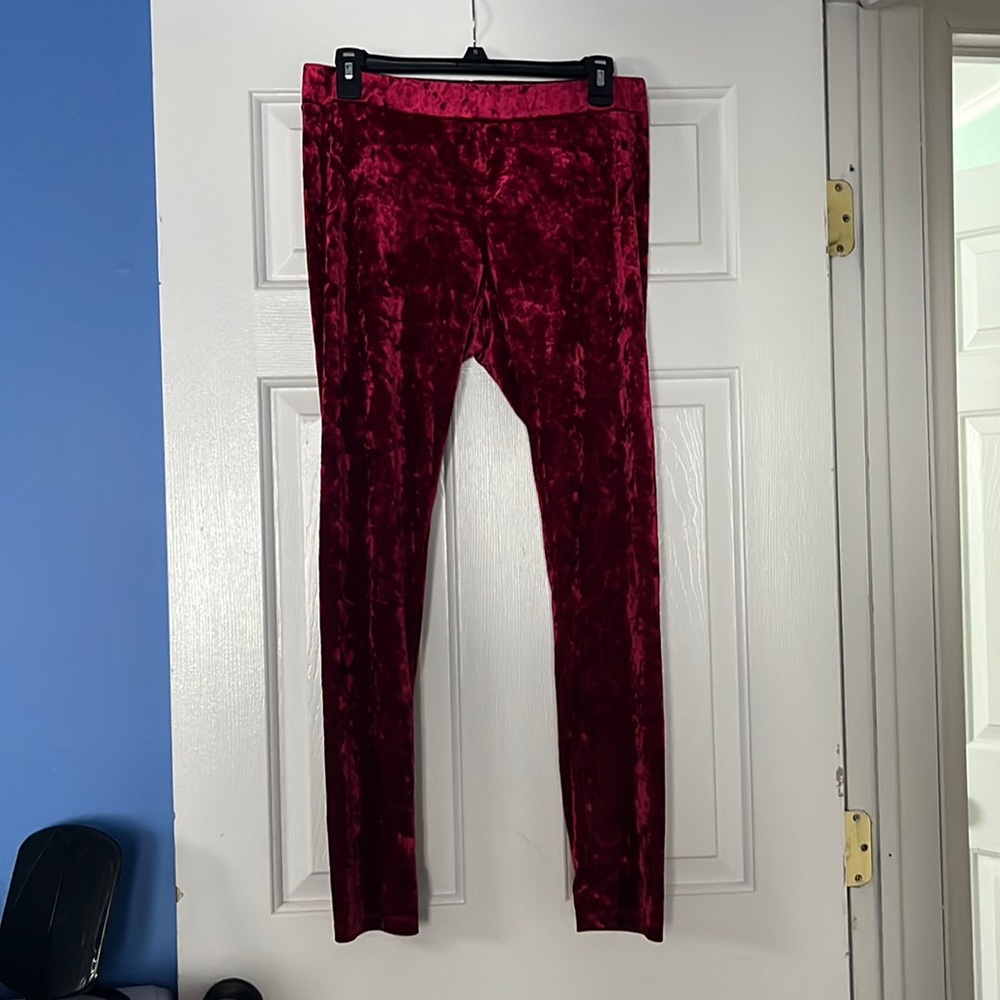 Divided Velvet Leggings, Size Medium, Deep Red